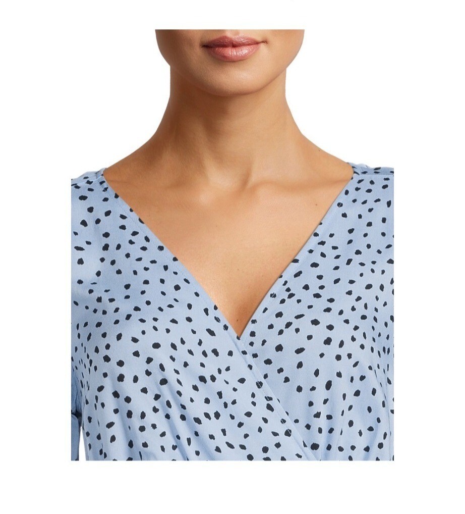 Beach Lunch Lounge Womens Small Blue Print Wrap Midi Dress V-Neck 3/4 Sleeve NWT