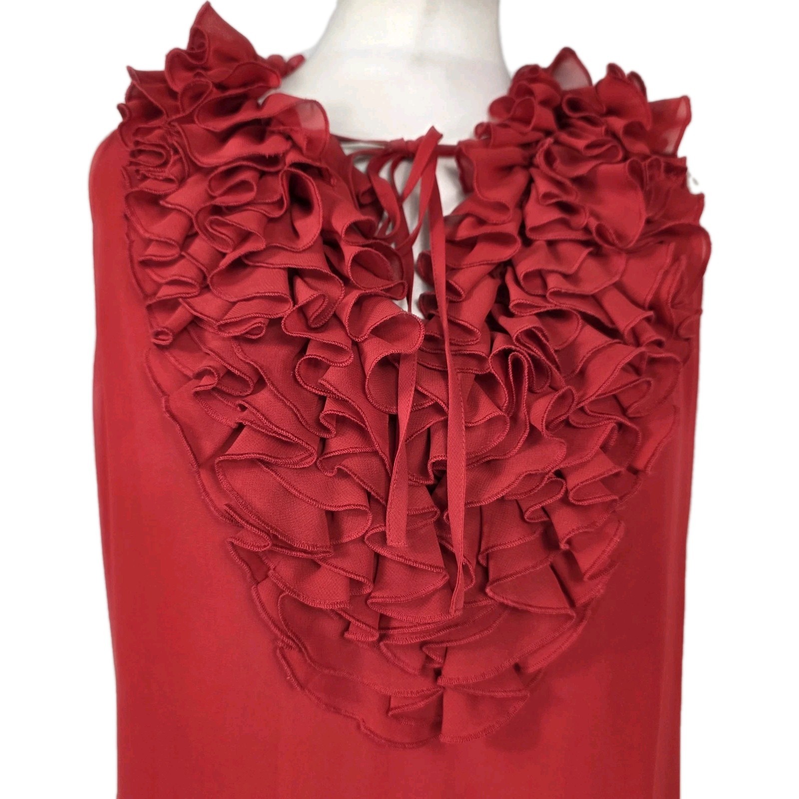 Ted Baker Red Ruffle Shift Dress Size 4 UK 12 14 Floaty Occasion Party