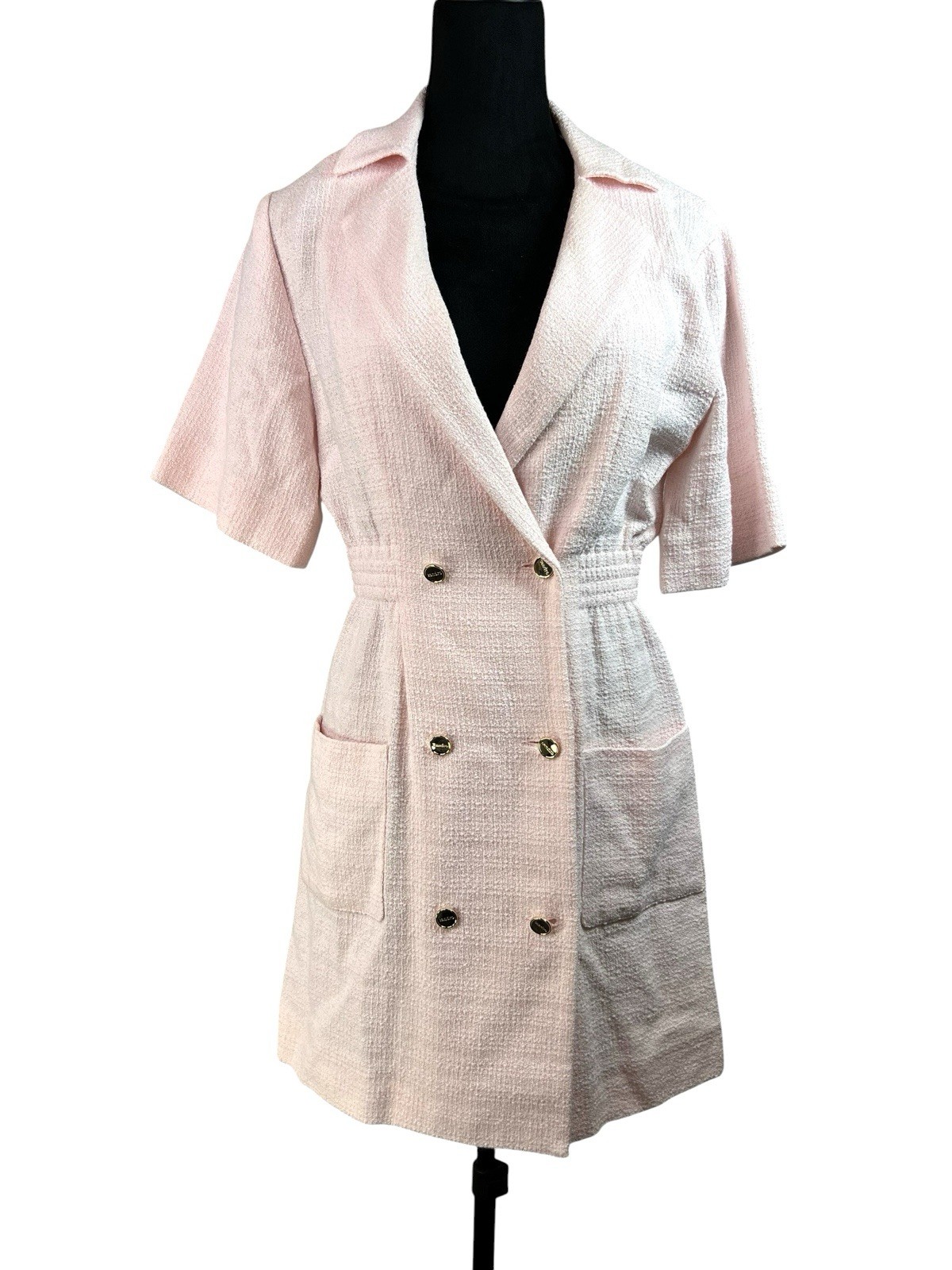 Sandro Rose Pale Women’s Alize Double Breasted Tweed Mini Dress Size 36 US S