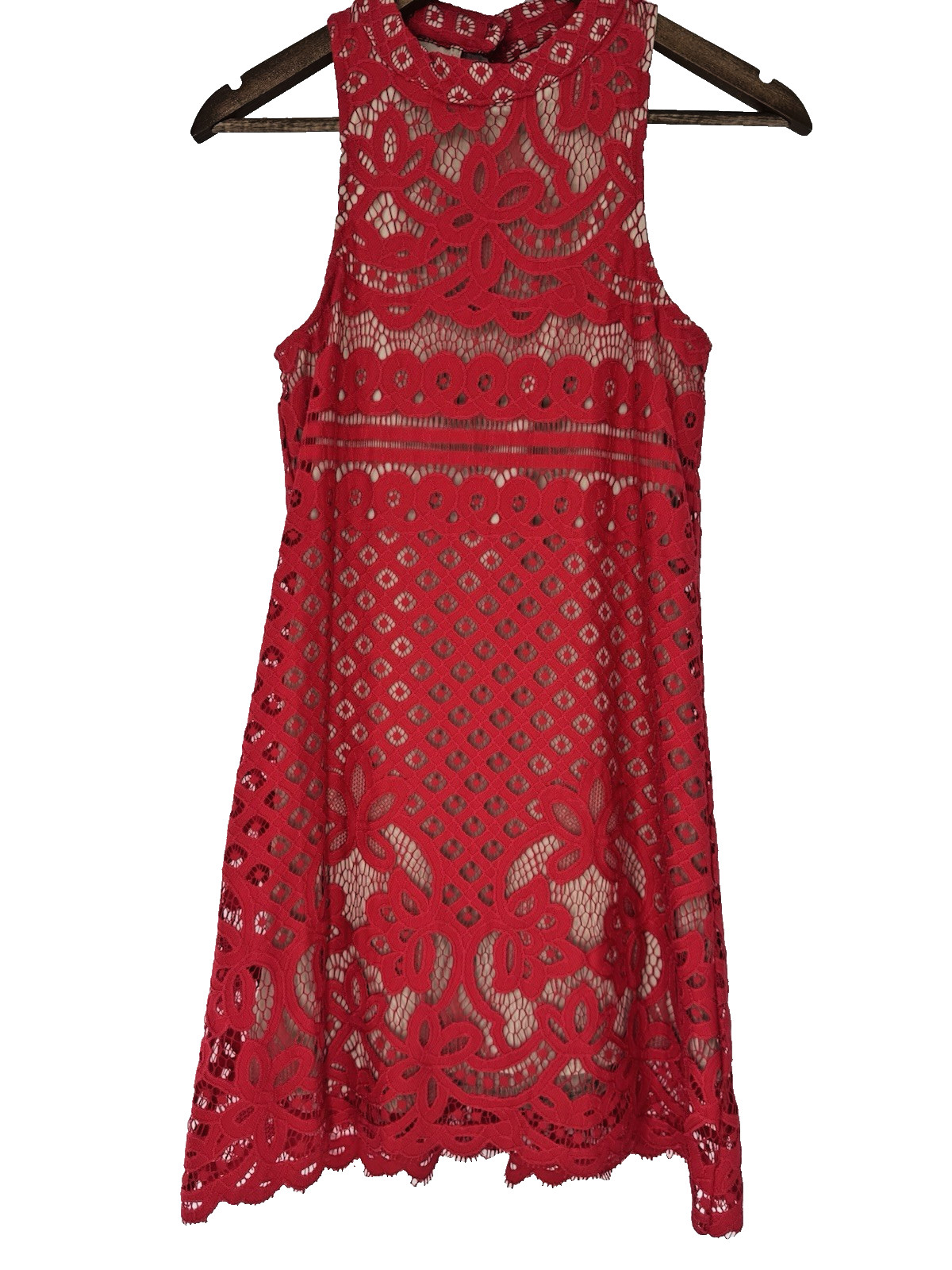 Francesca’s Dress Mini XS Sleeveless Shift Red Lace romantic coquette spring NWT