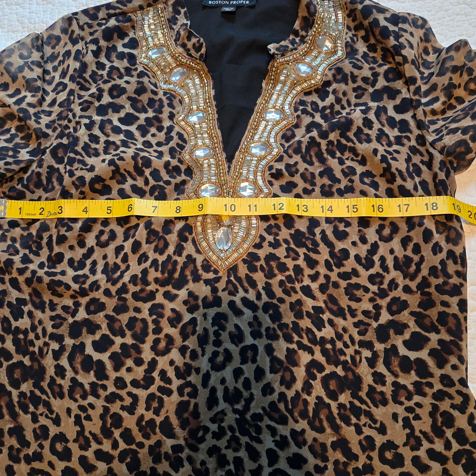 Boston Proper sheath dress large sequins at collar animal print size medium