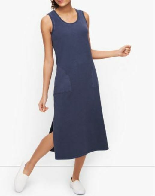 Talbots Plus Blue TERRY cotton Midi DRESS beach resort 3X pockets nautical