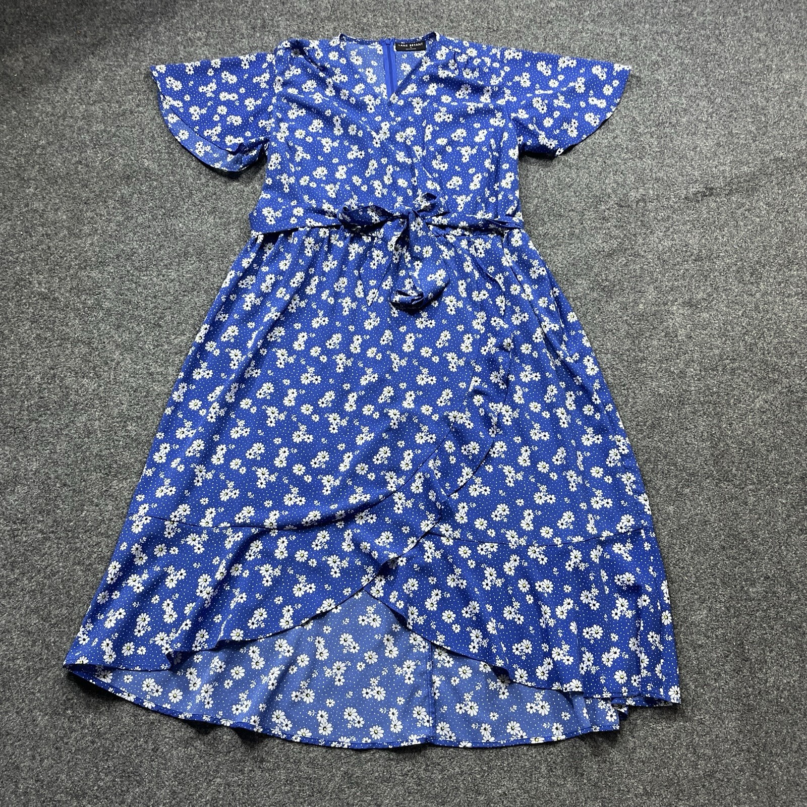 Lane Bryant Blue Daisy Floral High Low Wrap Dress Womens 24 Wedding Guest Frill