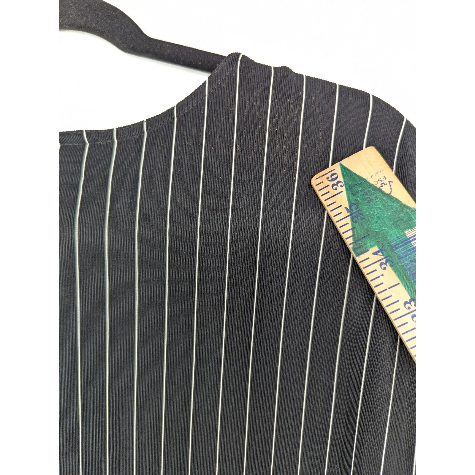 Superstition New York Pinstripe Maxi Dress Womens Short Sleeve Square Neck SZ 8
