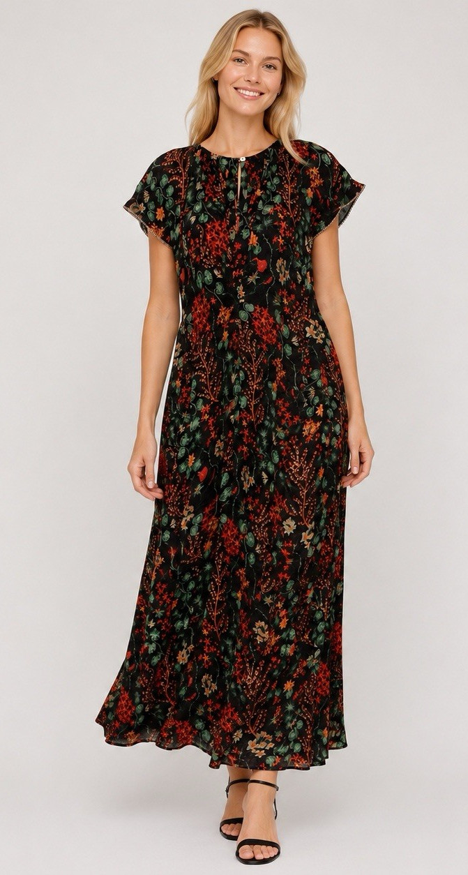 Chufy Nile Tales Silk Maxi Dress Botanical Egypt Print Luxury Resort Size Small
