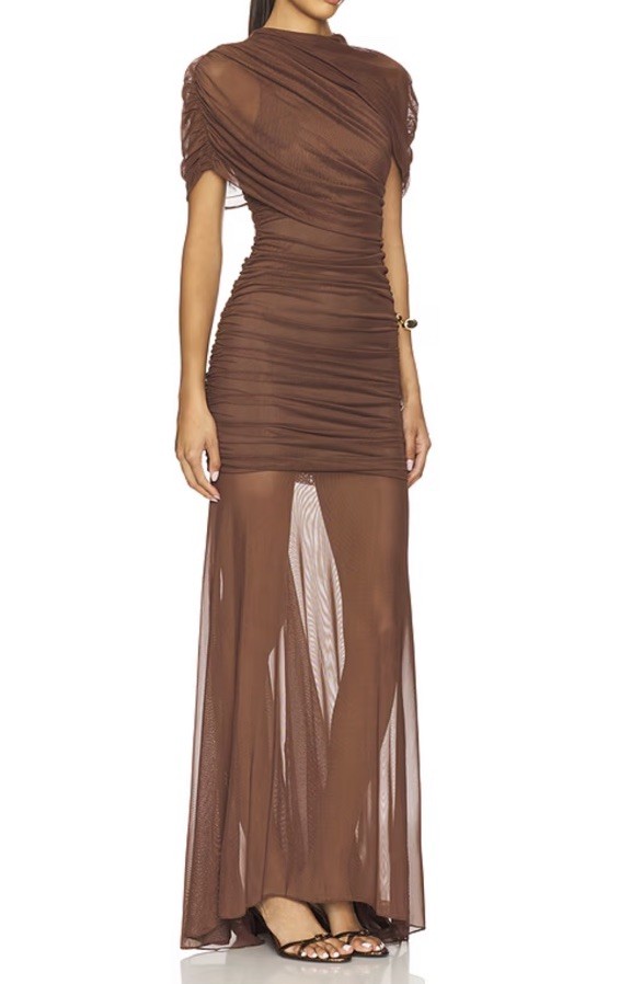 Amanda Uprichard x REVOLVE Evianna Mesh Gown in Brown L 297! (See Description)