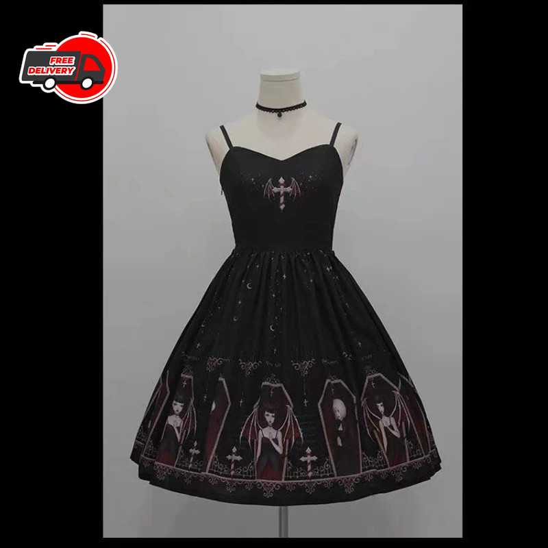 Dark Gothic Devil Print Dress Black Japanese Style Lolita Jsk Victorian