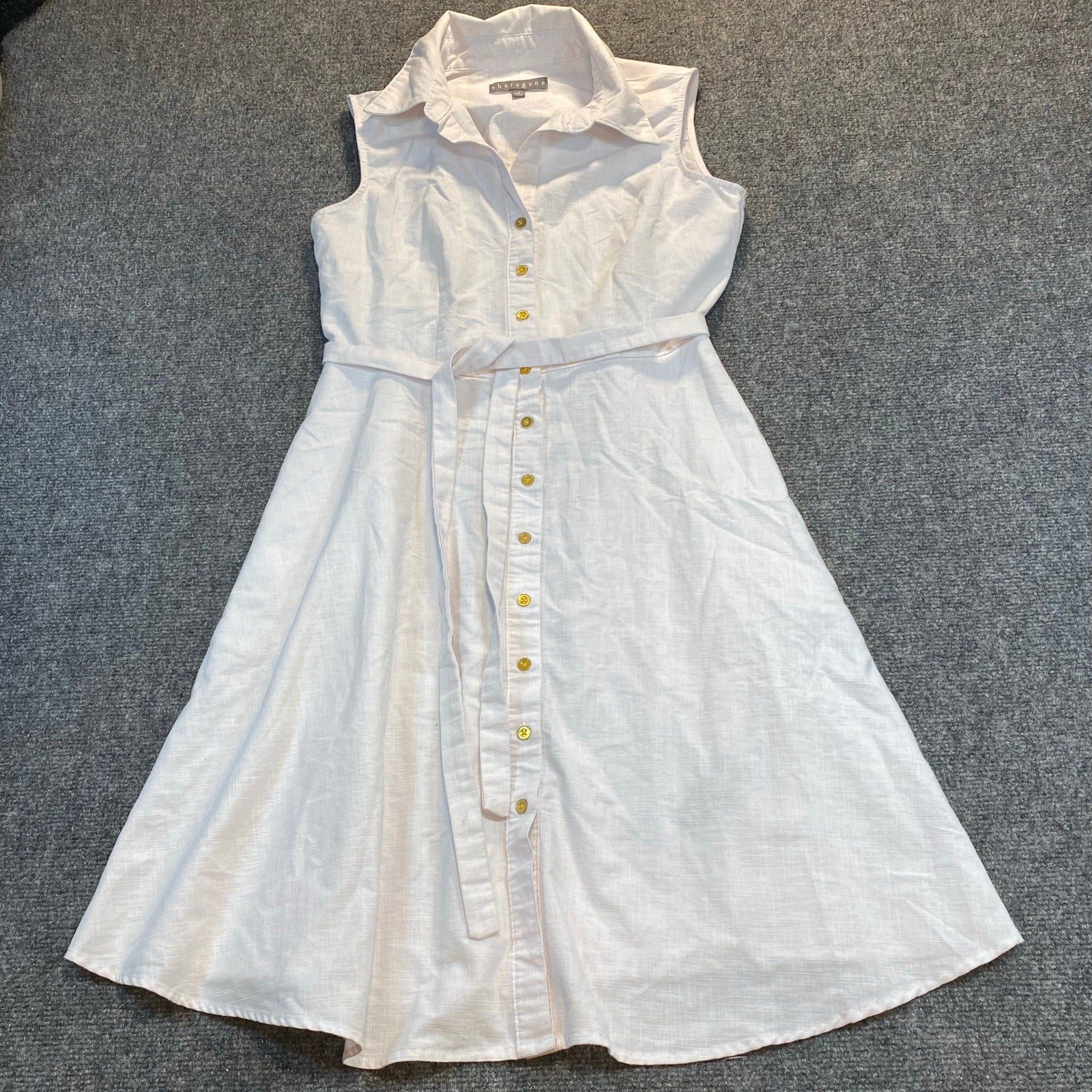 Sharagano Womens 10 White Fit Flare Button Down Shirt Midi Dress Sleeveless