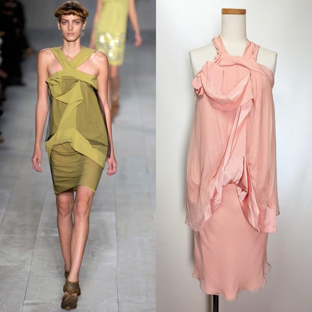 Christian Dior 2007SS John Galliano Runway Collection Pink Silk Draped Dress 36
