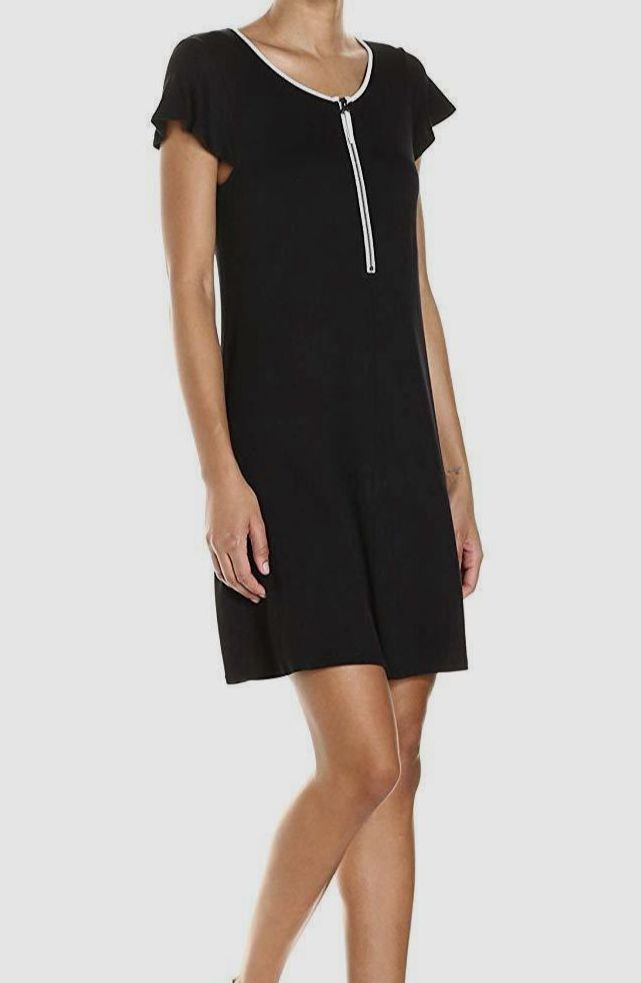 Kensie Women’s Black Zip-Detail Scoop-Neck A-line T-Shirt Dress Size: S