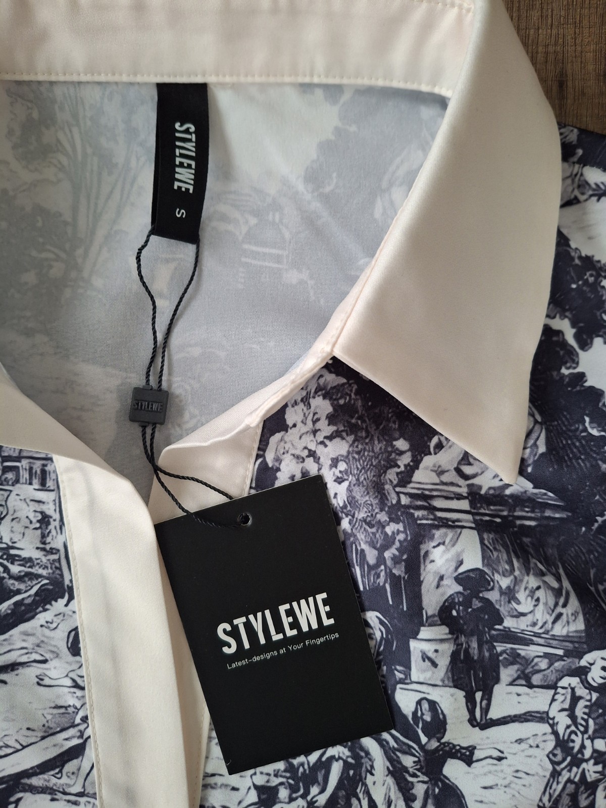 Sz Small Stylewe A-Line Loose Button Graphic Print Collar Mini Shirt Dress Cuffs
