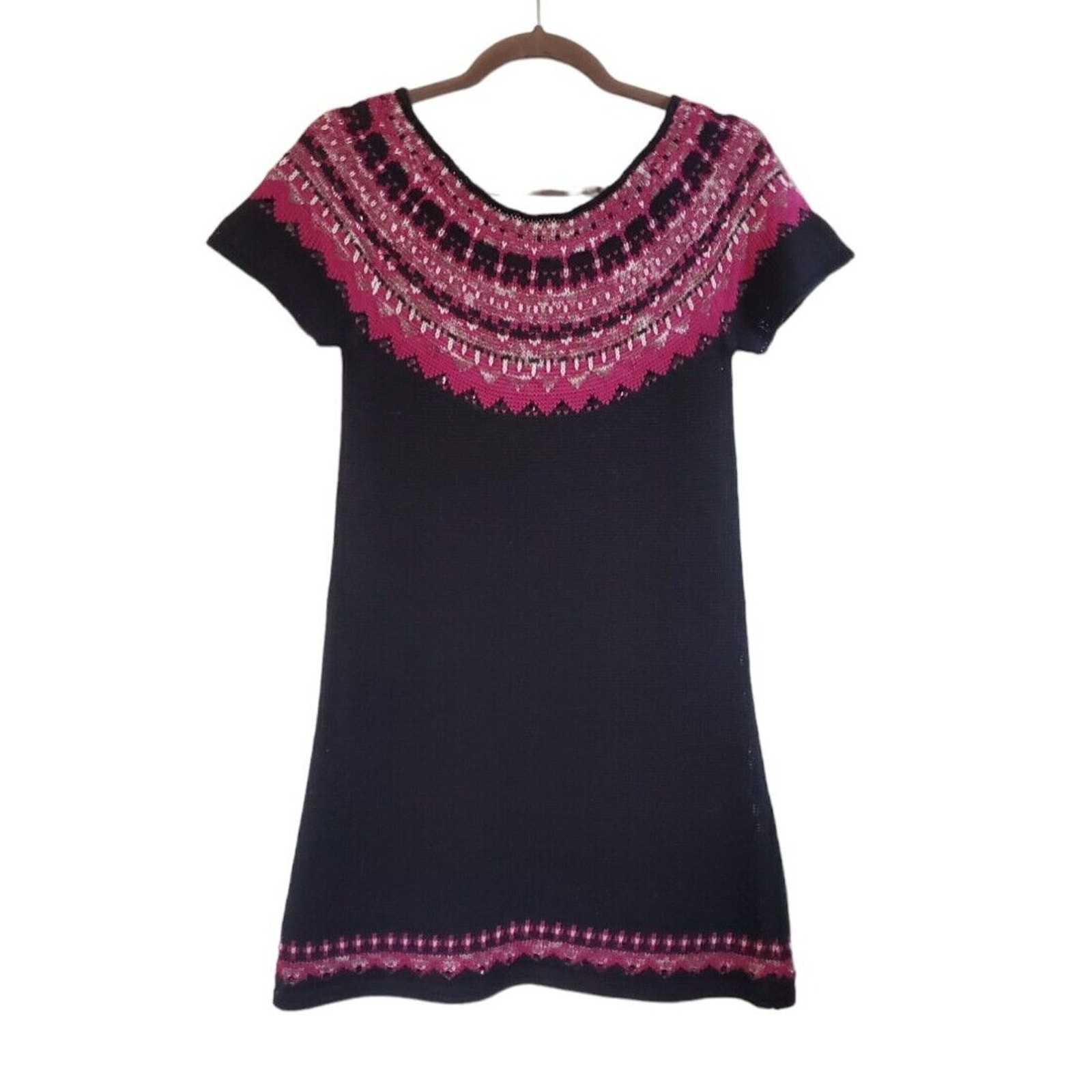 American Rag Cie Black Purple Knit Cap Sleeve Pullover Sweater Dress, Size Small