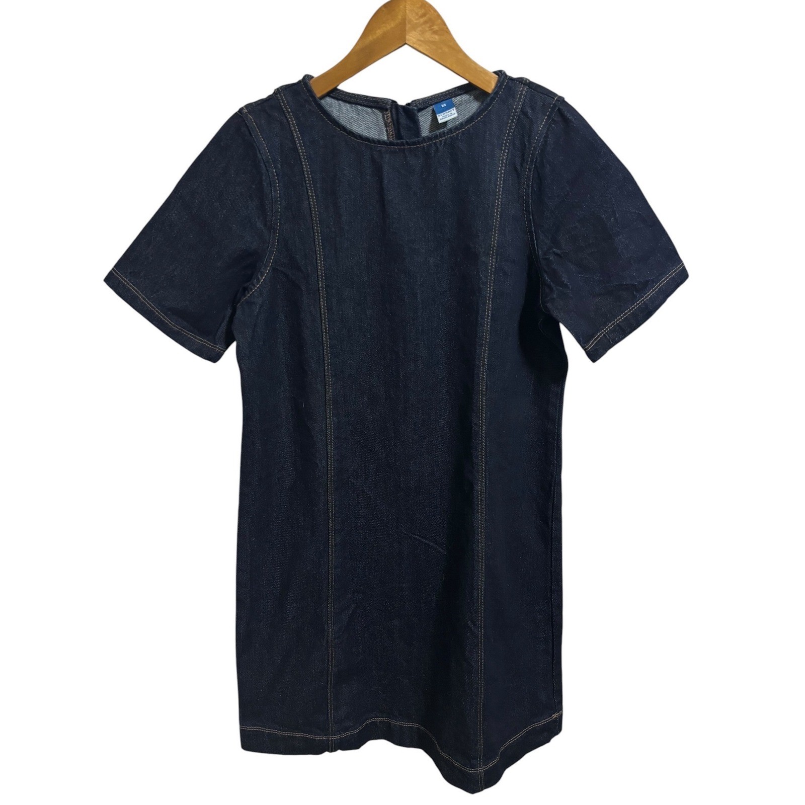 Old Navy Womens Dark Wash Denim Short Sleeve Mini Shift Dress Blue Preppy XS