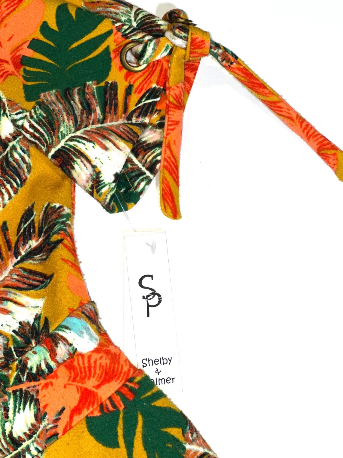Shelby & Palmer Tropical Leaf Adjustable Belted Tie-Front Fit Flare Dress 6 NEW