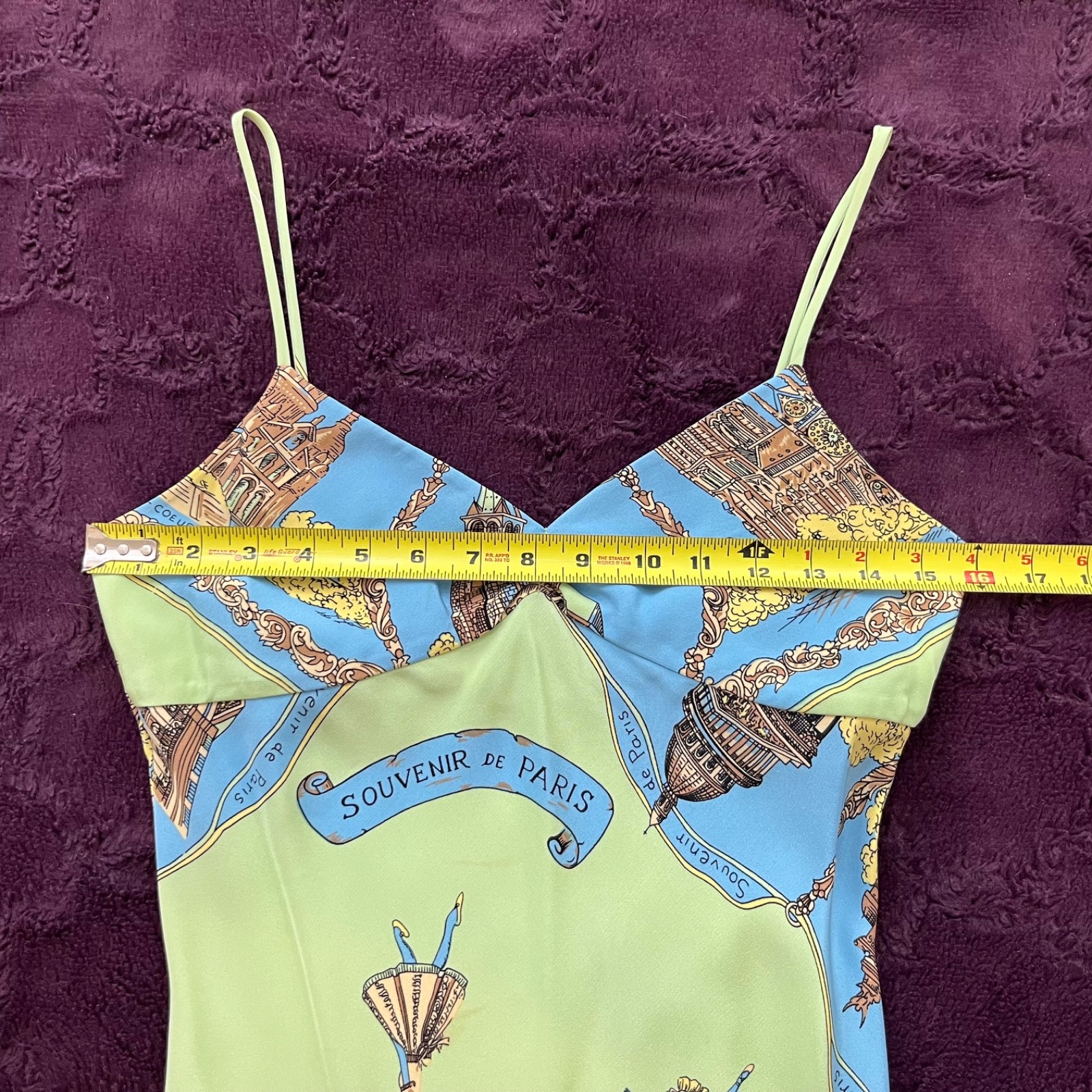 Vtg RARE Tibi Y2K “Paris Souvenir” Scarf Print 100% Silk Slip Dress Archival Sm