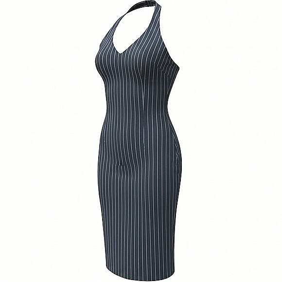 Halter Top Pinstriped Bodycon Knee Length Midi Dress Navy Blue Size 9