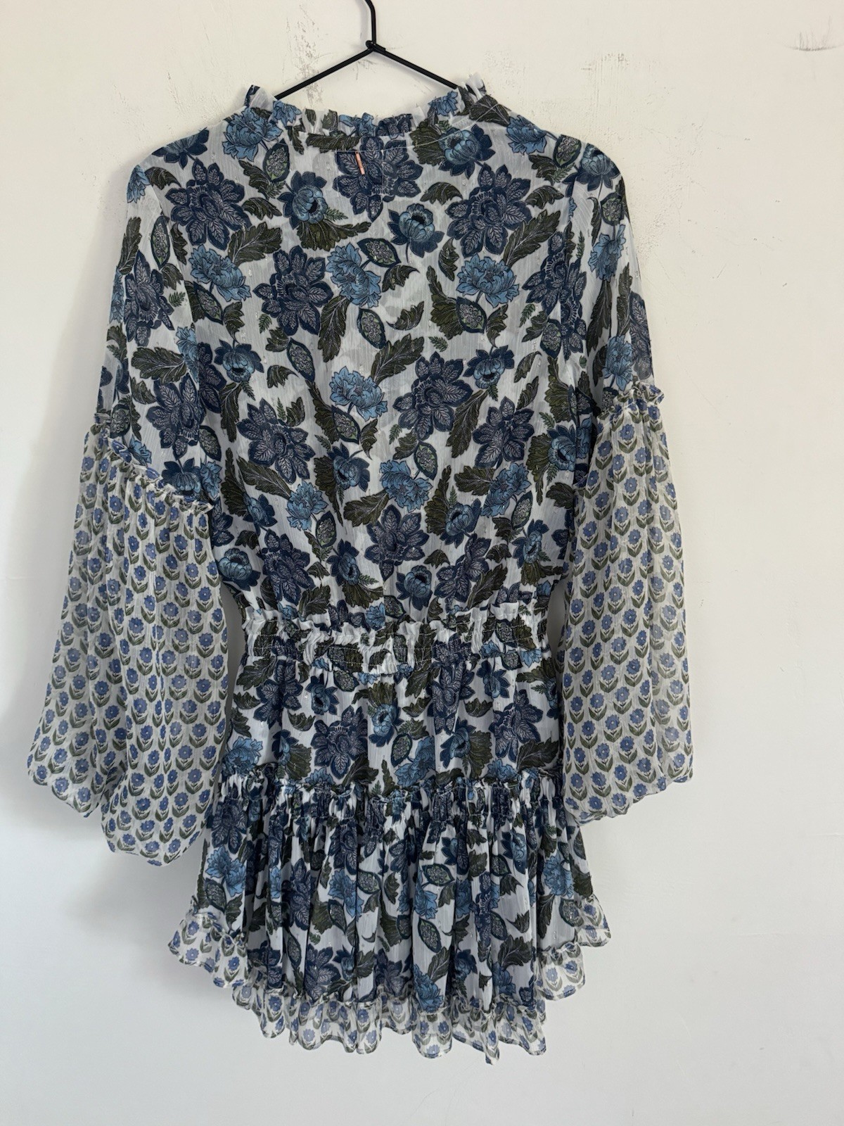 MISA Azulia Elisabetta Blue Floral Mini Dress XS Flora Print Designer