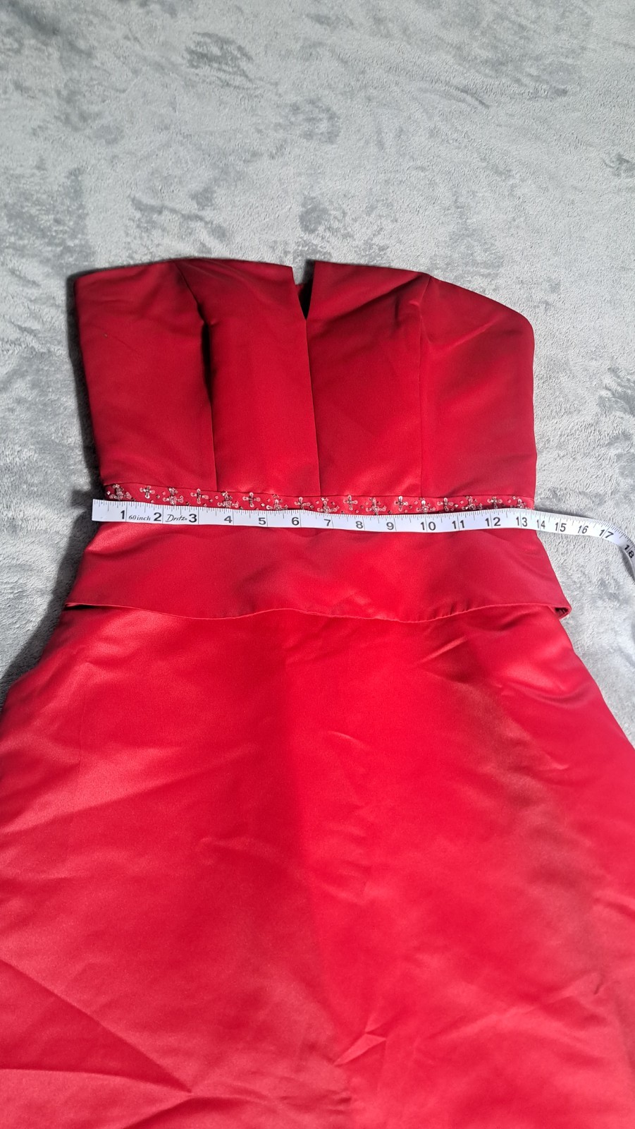 Belsoie Red Cocktail/Evening Dress With Silver Beaded Waist Size 8