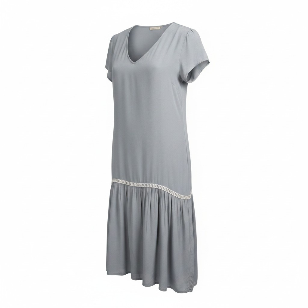 V-Neck Drop Waist Crochet Dress Women Little White Lies Medium Grey With Pockets