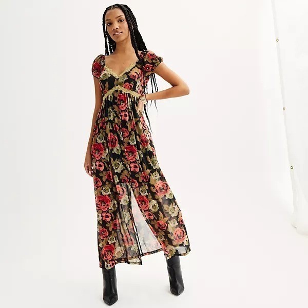 SO Maxi Dress Women S Black Romantic Boho Cottage Whimsigoth Ethereal Feminine