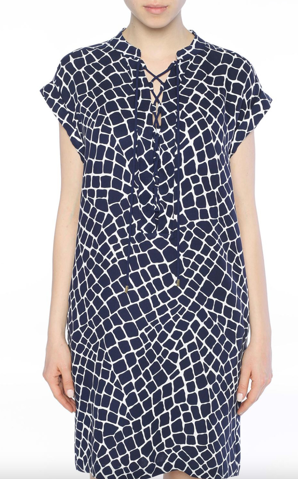MICHAEL KORS Navy Blue & White Lace Up Mini Dress Size Large RRP £249 VGC
