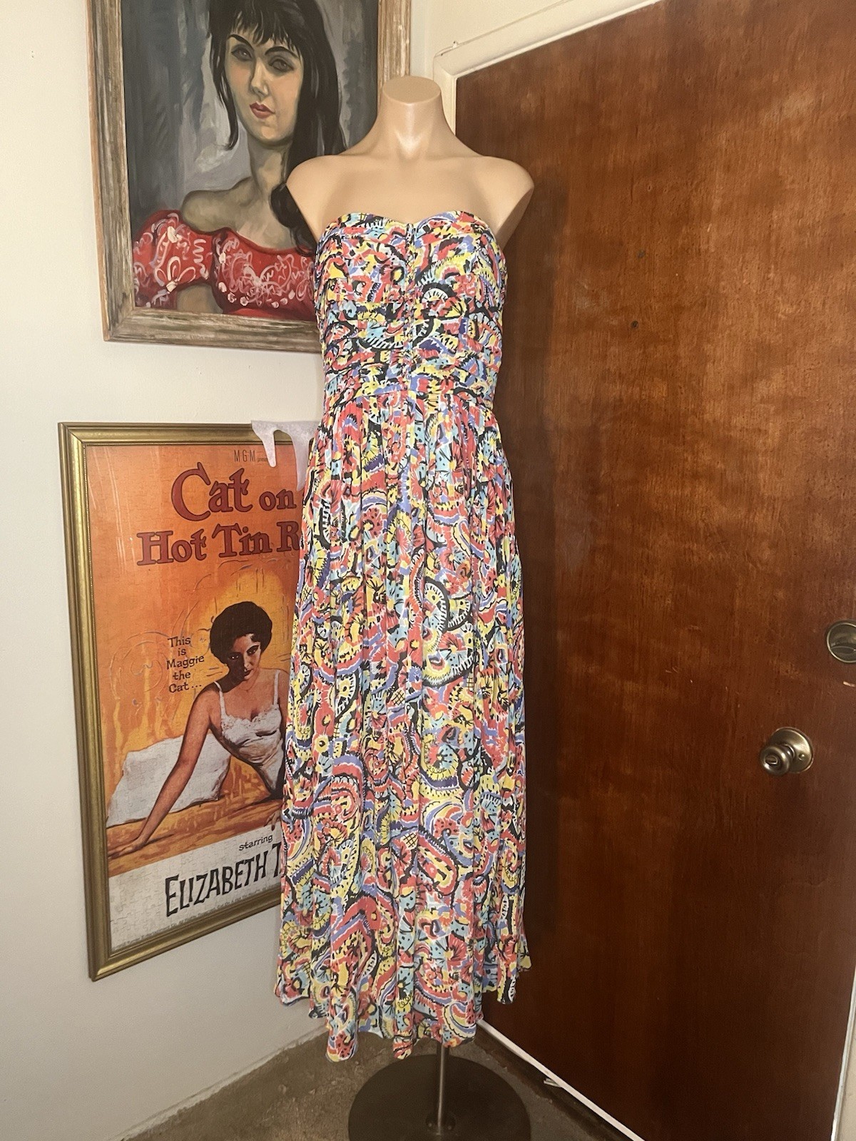 Charlie Jade Strapless Sweetheart Summer Graphic Print Long Formal Gown Dress M