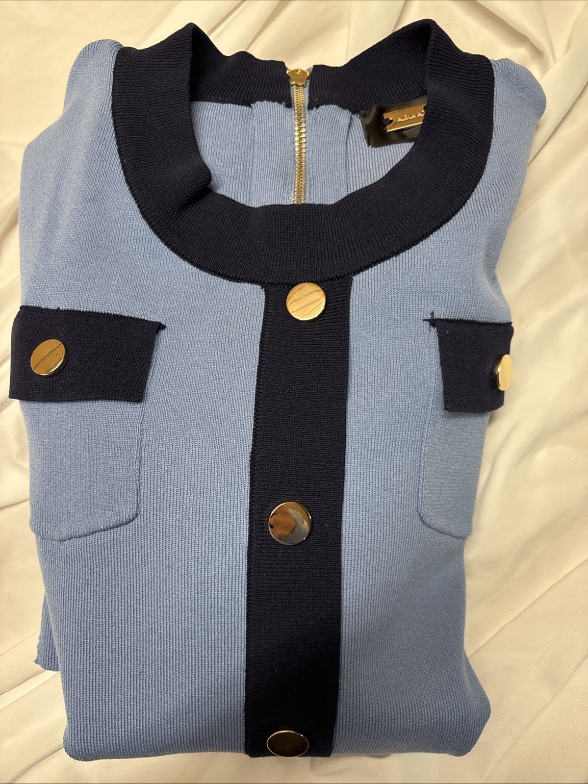 Alexia Admor Women’s Anders Fit And Flare Dress, Blue, Size XL, Gold Detail