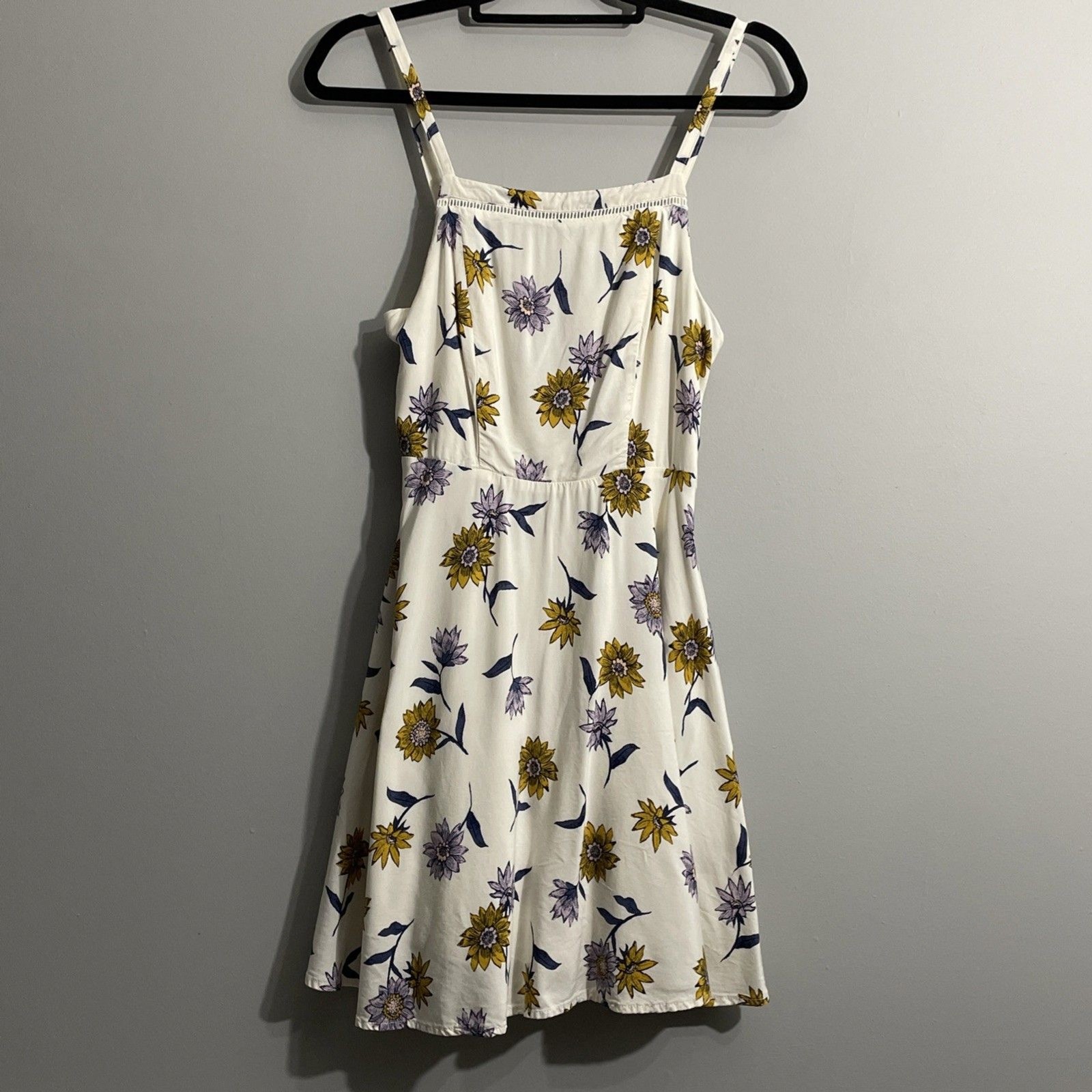 Old Navy Cream Sunflower Print Sundress Smocked Square Neck Petite S Cottagecore