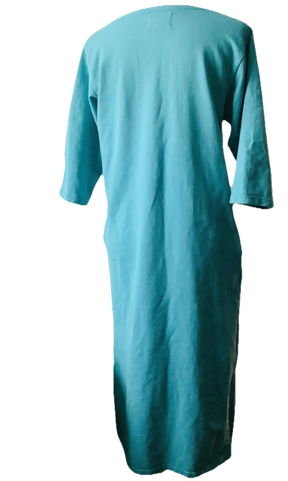 CYPRESS TSHIRT Dress (S) Long, Slits, 3/4 Sleeve Turquoise, Pockets Cozy Comfy