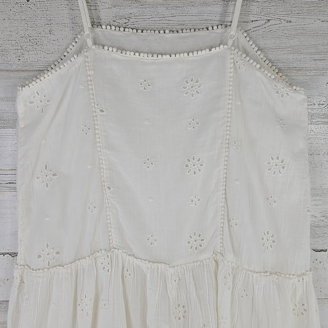 AERIE White Eyelet Embroidered Tiered Sundress SZ M Cotton Lace Trim Boho Summer