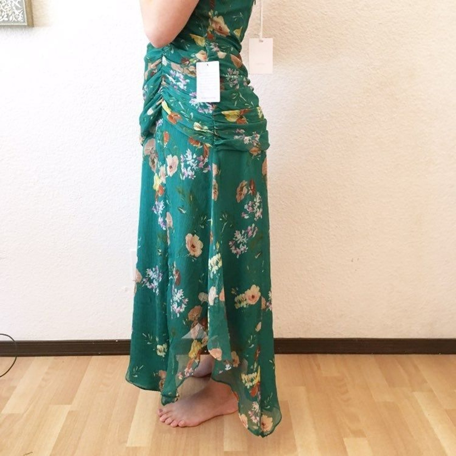 Harlyn Green Floral Strapless Sweetheart Drape Waist Maxi Summer Cocktail Dress