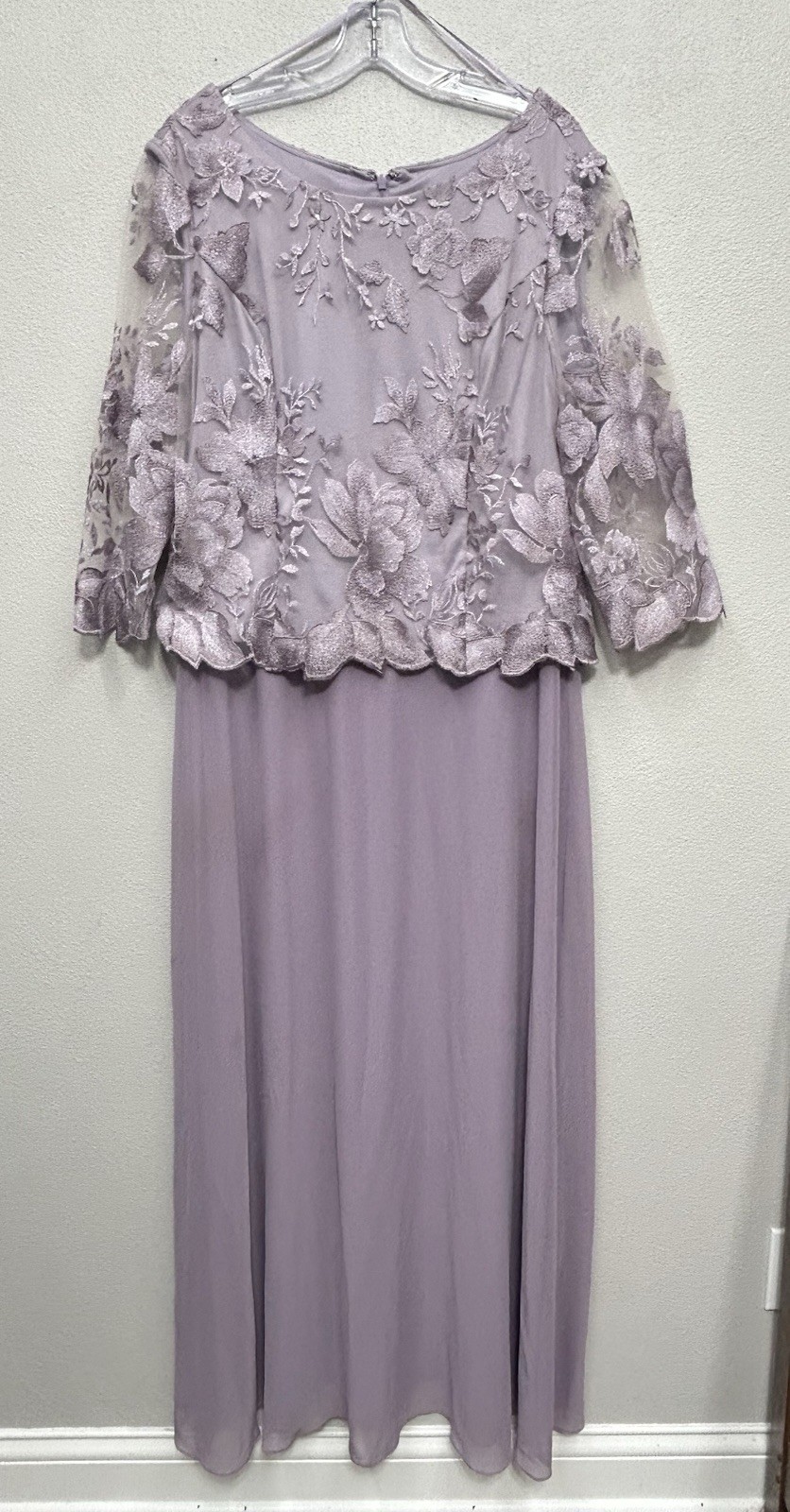 Alex Evenings Evening Dress Gown Large Smokey Orchid Lace Bodice 3/4 Sleeve READ