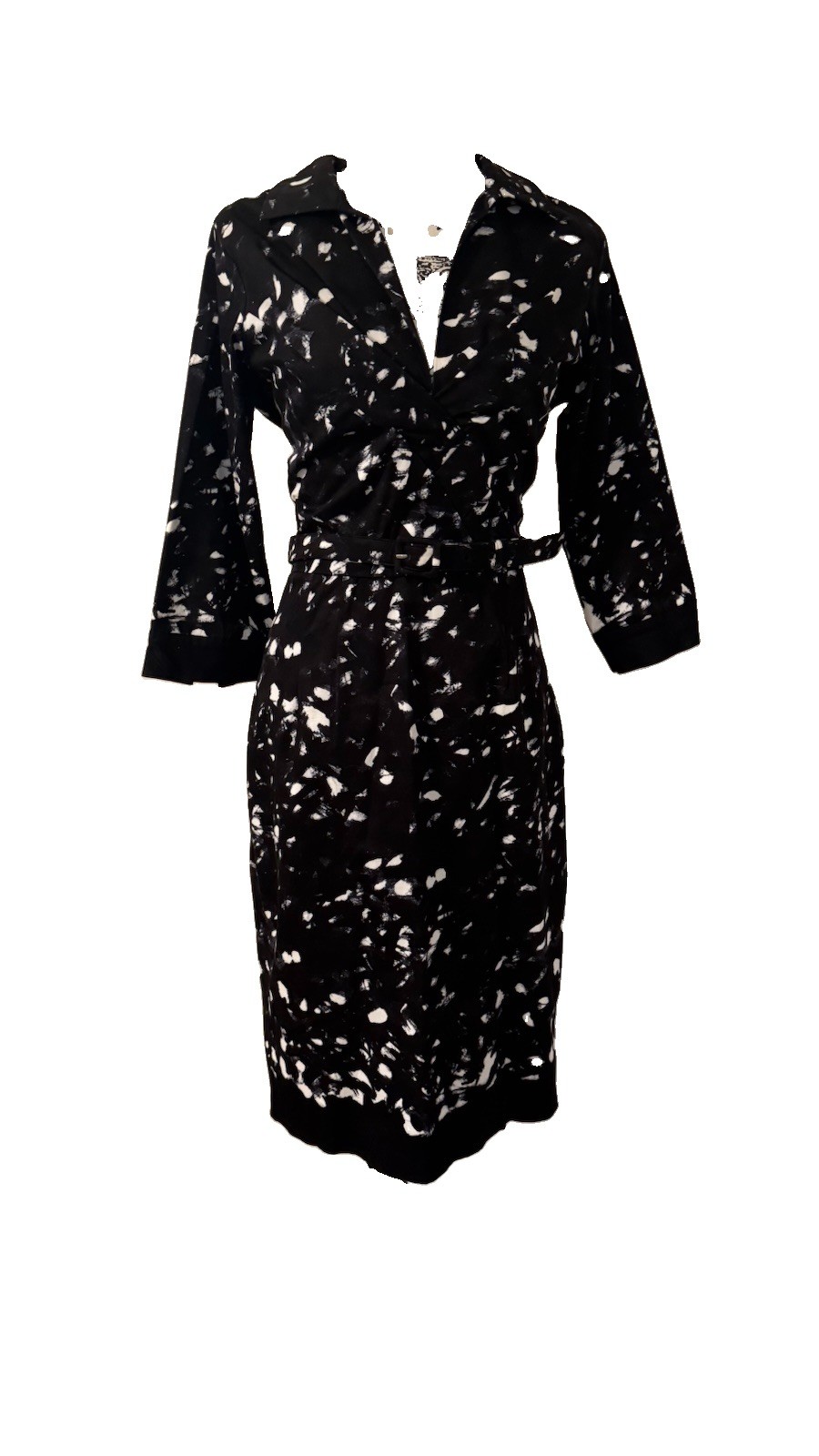 Samantha Sung Audrey Dress Shirt Collar, 3/4 Sleeve midi Length,Stretch.