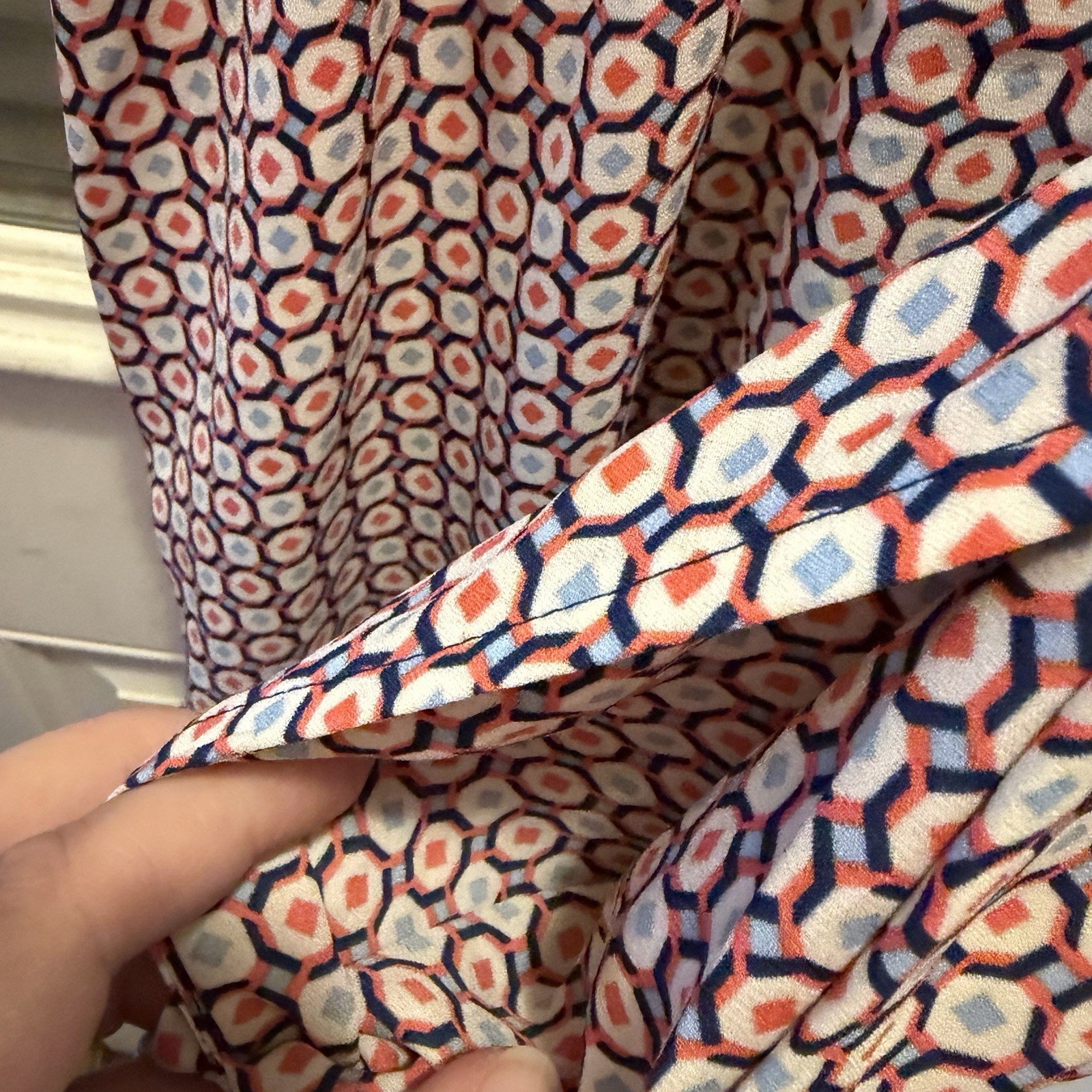Max Studio L Blue Orange White Geometric V-Neck Short Sleeve Maxi Dress