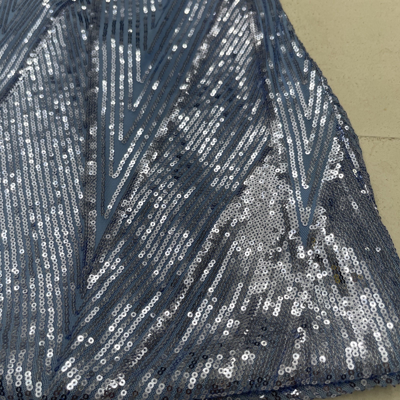 Unithorse Blue Sequin Fringe Sleeve Trim Mermaid Hem Formal Maxi Dress Women XL