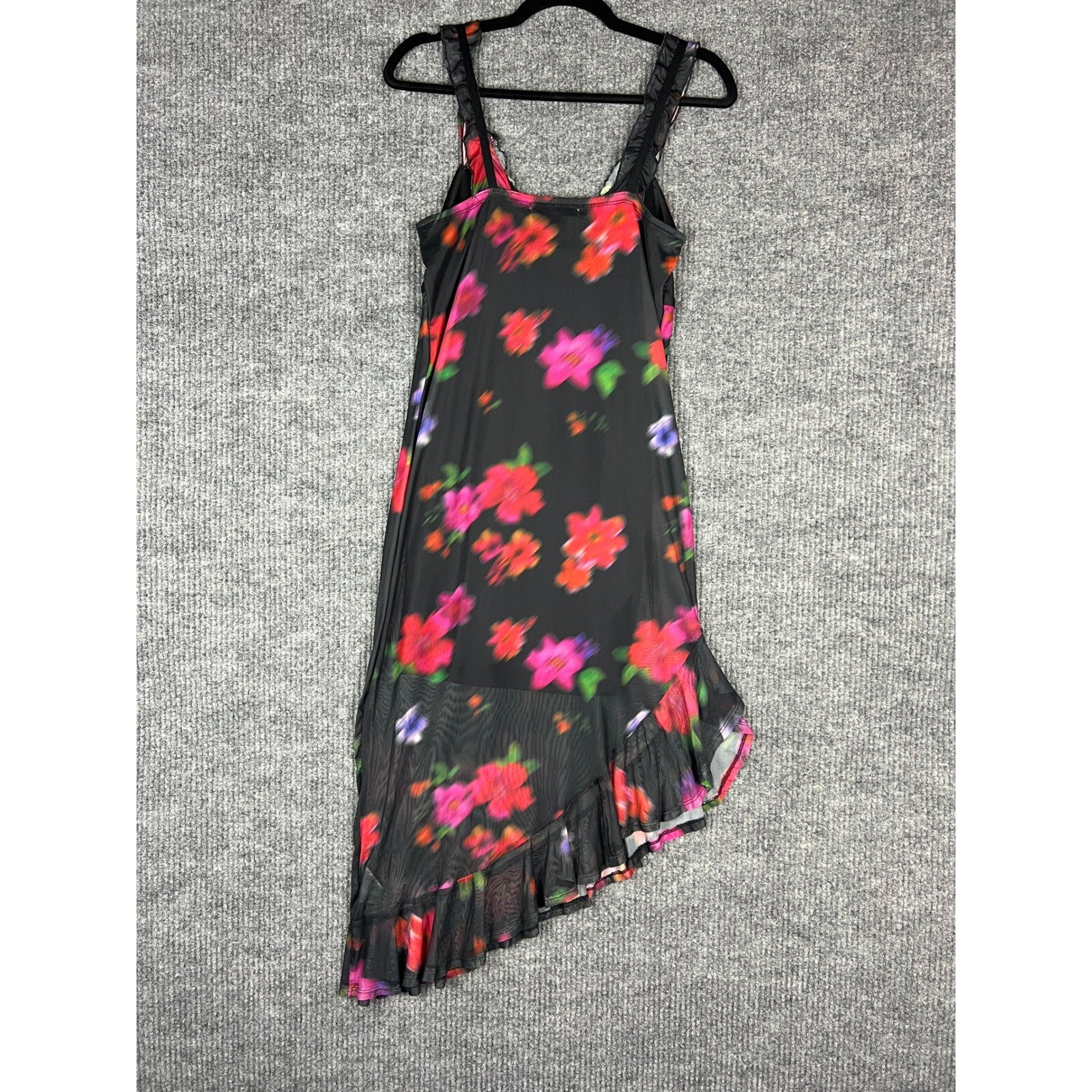 Almost Famous Whimsy Goth Floral Dress Y2K Fairycore Black Mesh Large