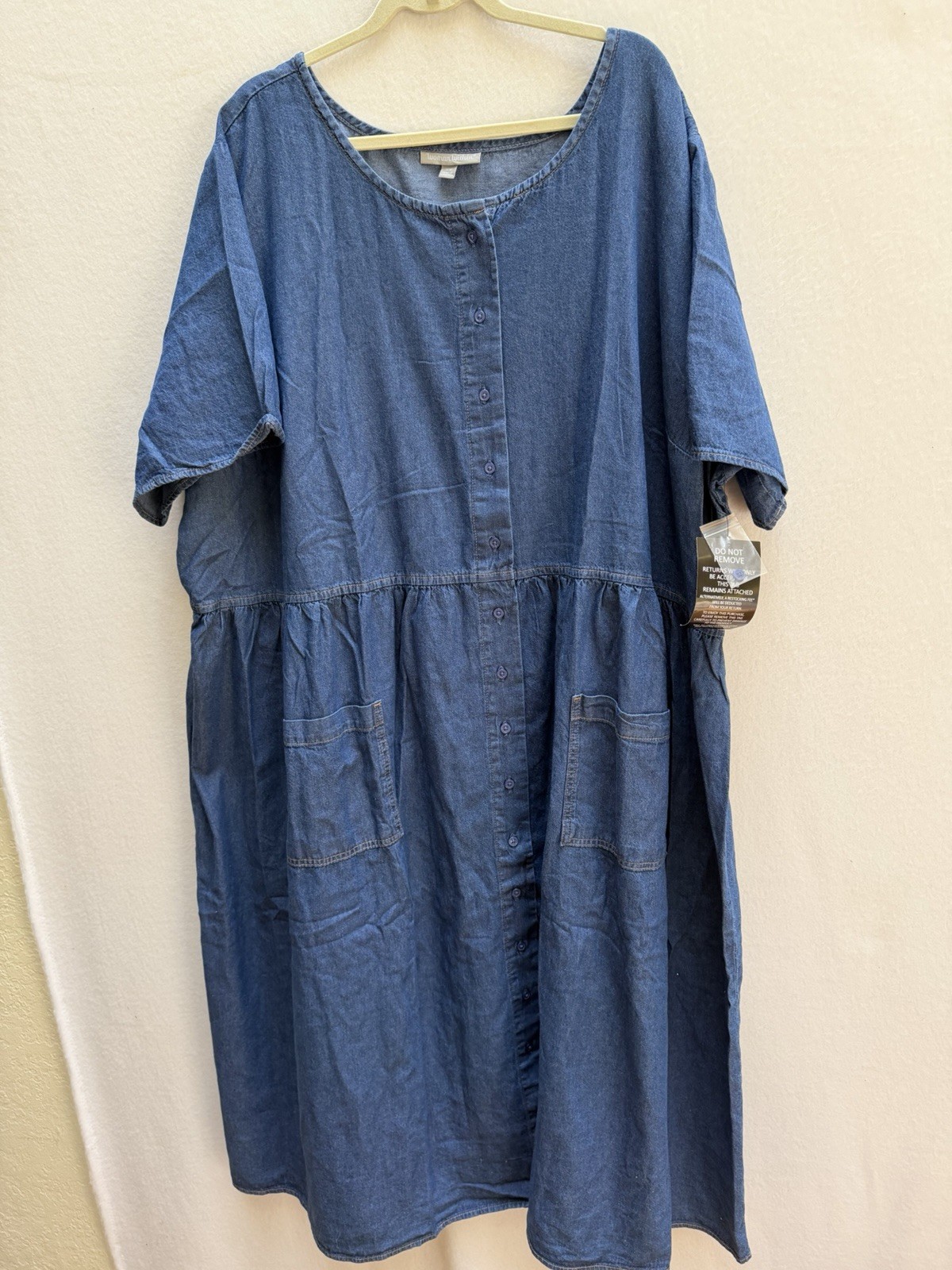 New Woman Within 36W Blue Denim Button-Front Midi Shirt Dress Pockets