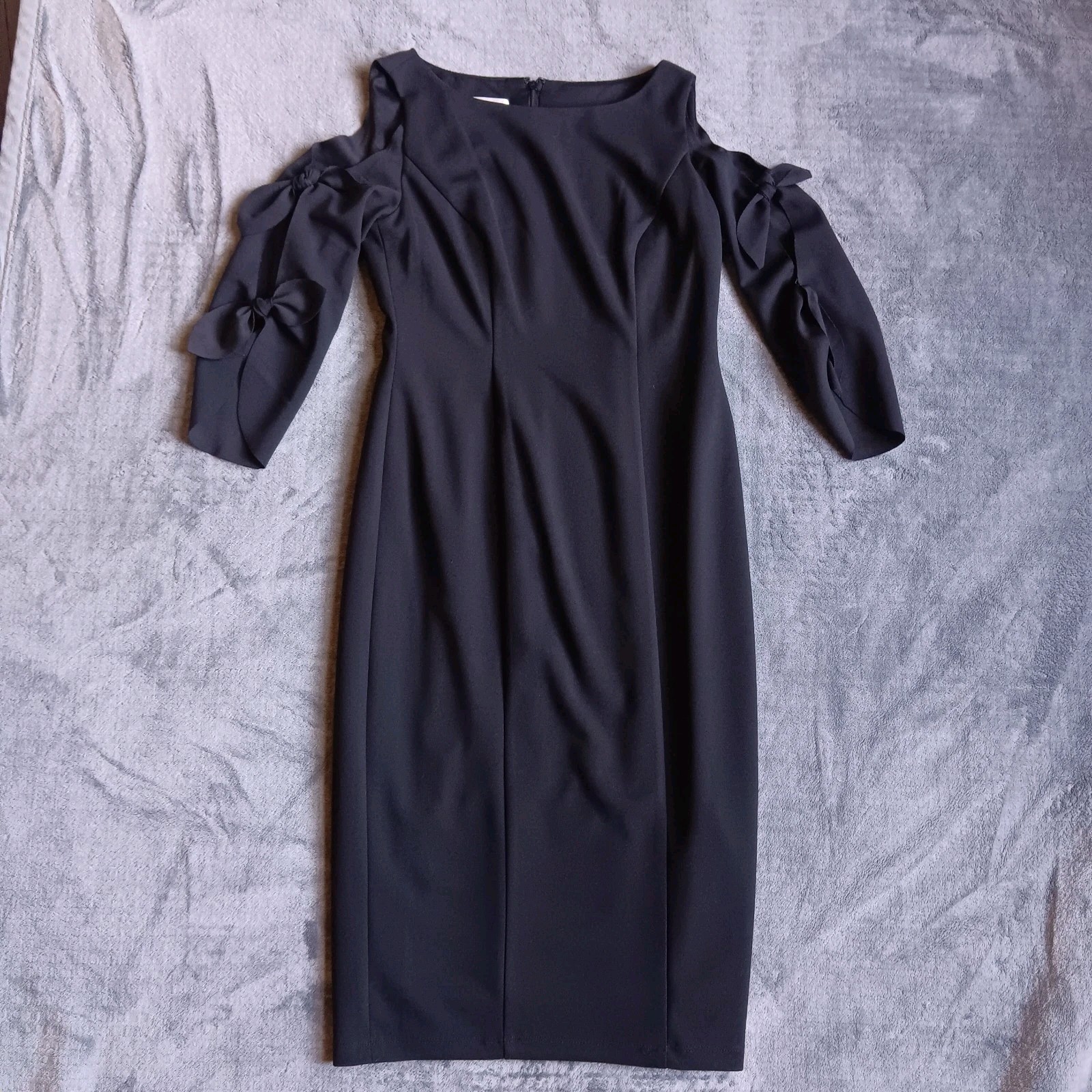 Donna Morgan Black Cold Shoulder Bow Sleeve Dress Size 2, Fairy Fairycore Zips
