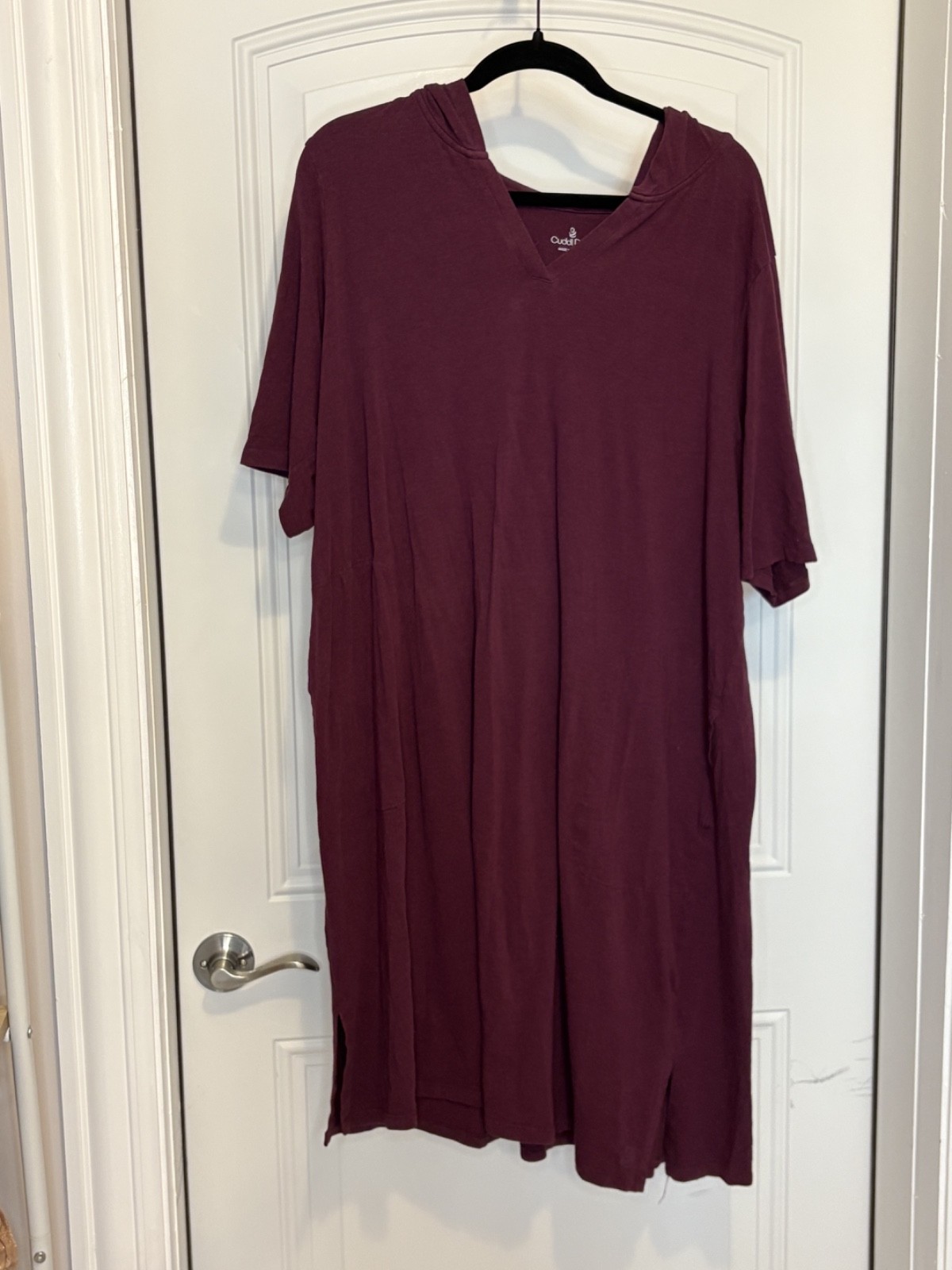 Cuddle Duds Cotton Core Hoodie Lounger Dress in Grape 1X