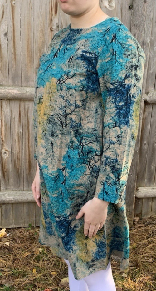 YJYL Green Multicolor Tree Print Shift Dress 3/4 Sleeve China Size XXL (US M)