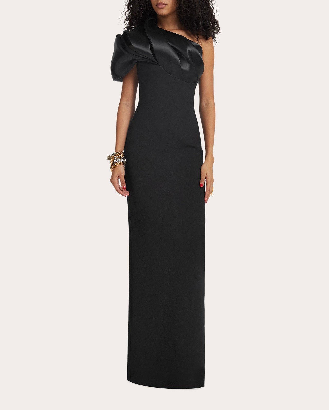 Safiyaa Porto Column Pleated Organza Drape Gown Women’s 6 Black Side Zip Closure