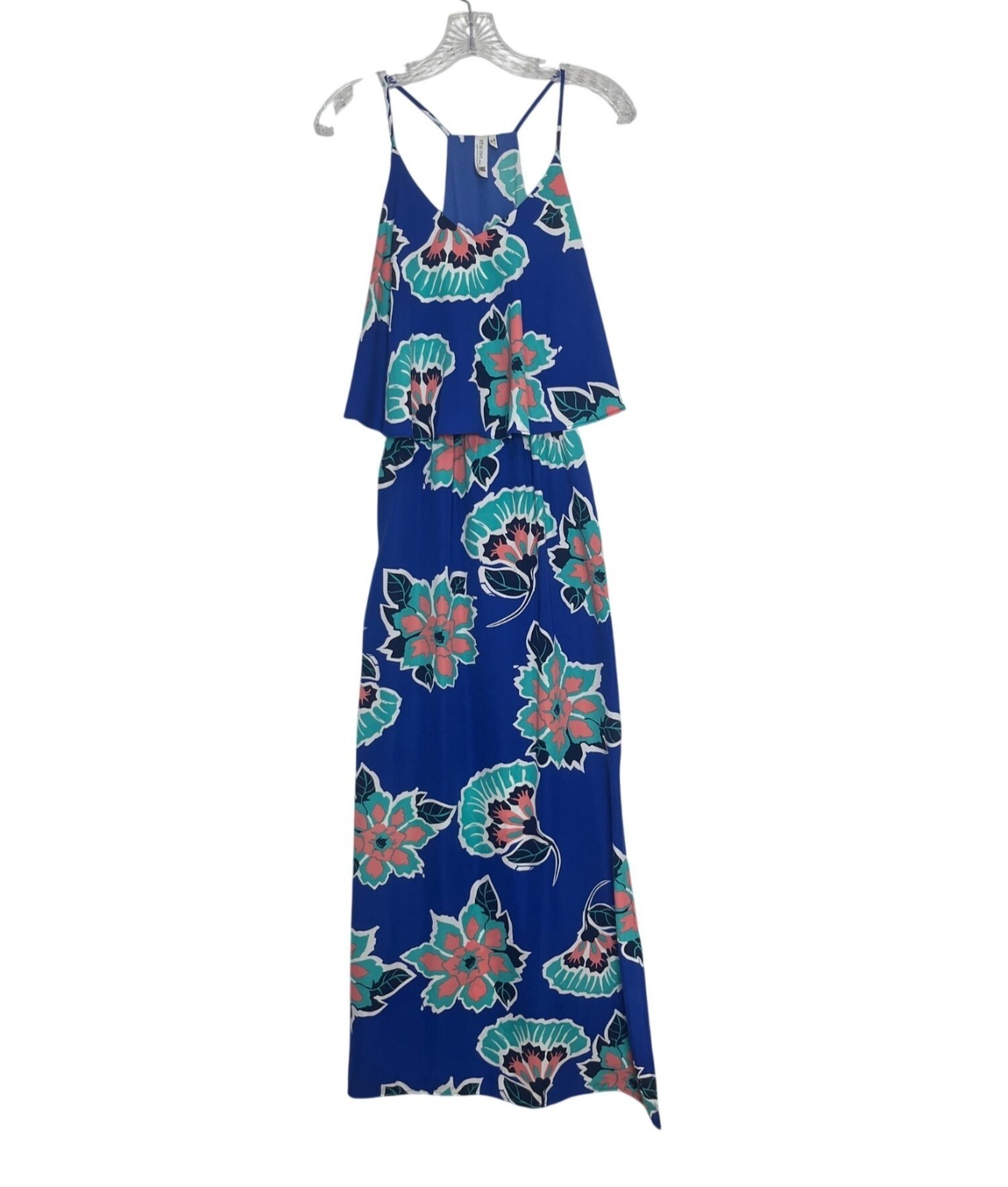 Pink Owl Floral Maxi Dress Small Blue Summer Sleeveless