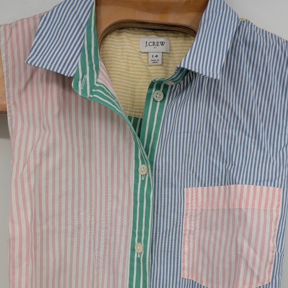 J. Crew Striped Tie Waist Shirt Dress Sleeveless Colorblock Women’s Sz 14