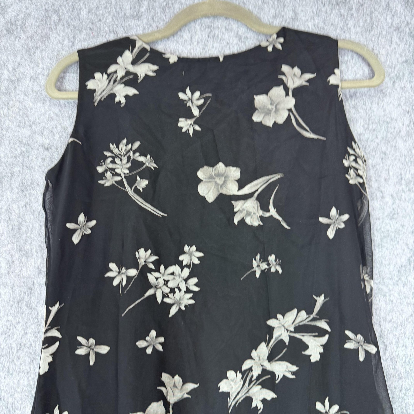 Vintage Amanda Smith Dress Womens 8 Black Floral Chiffon Maxi Tank 90s Y2K