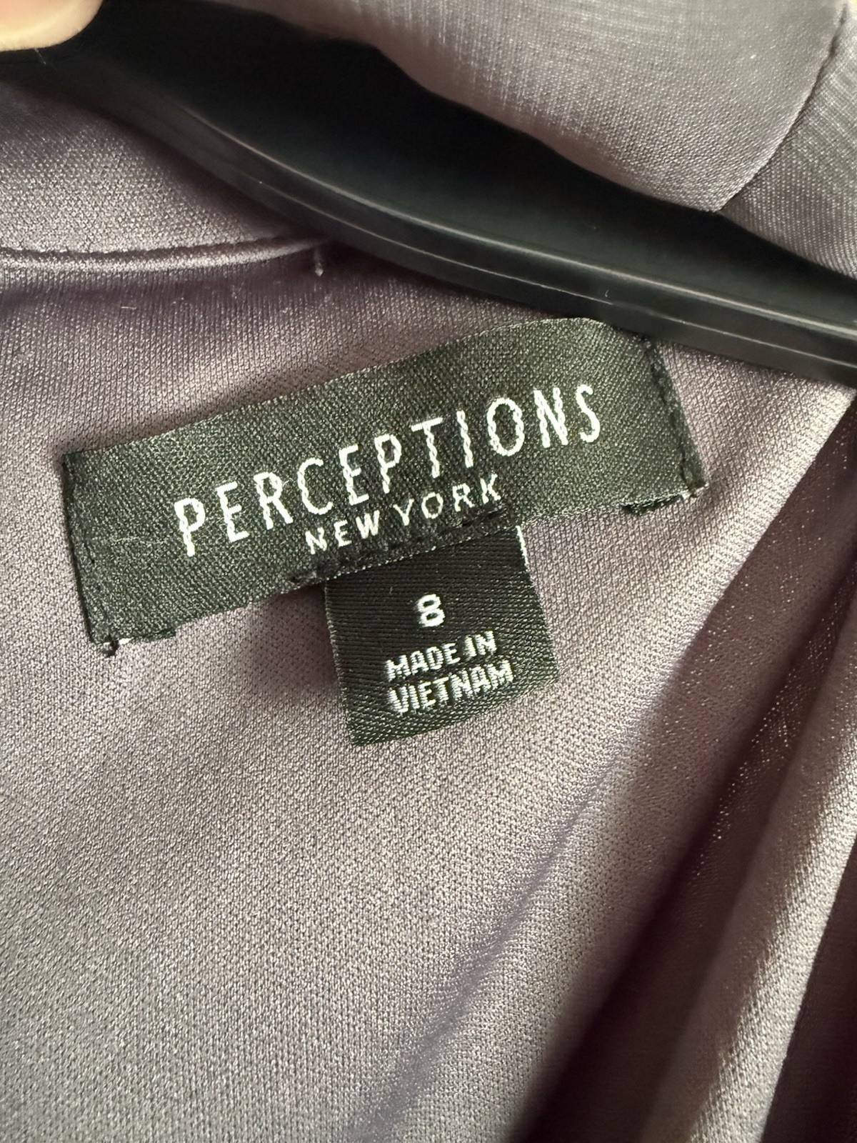 Perceptions New York Women’s Gray Shift Dress 8 Mock Neck Beaded Chiffon Zip