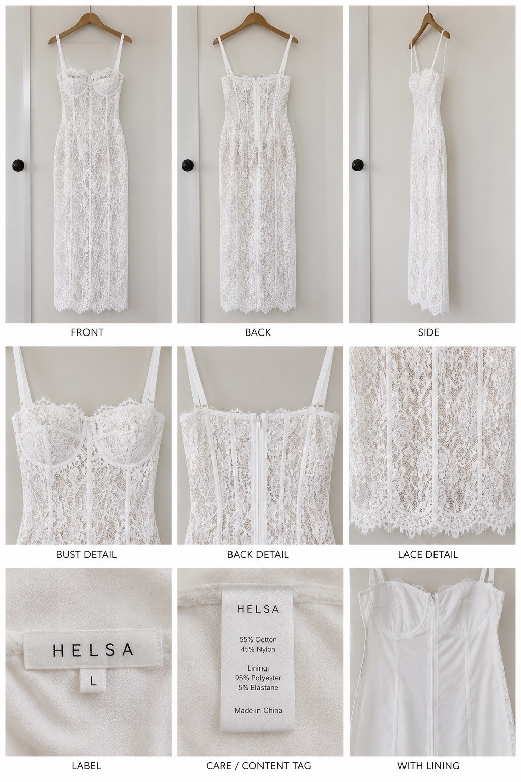 NEW HELSA the Column Lace Dress in White Size L $420