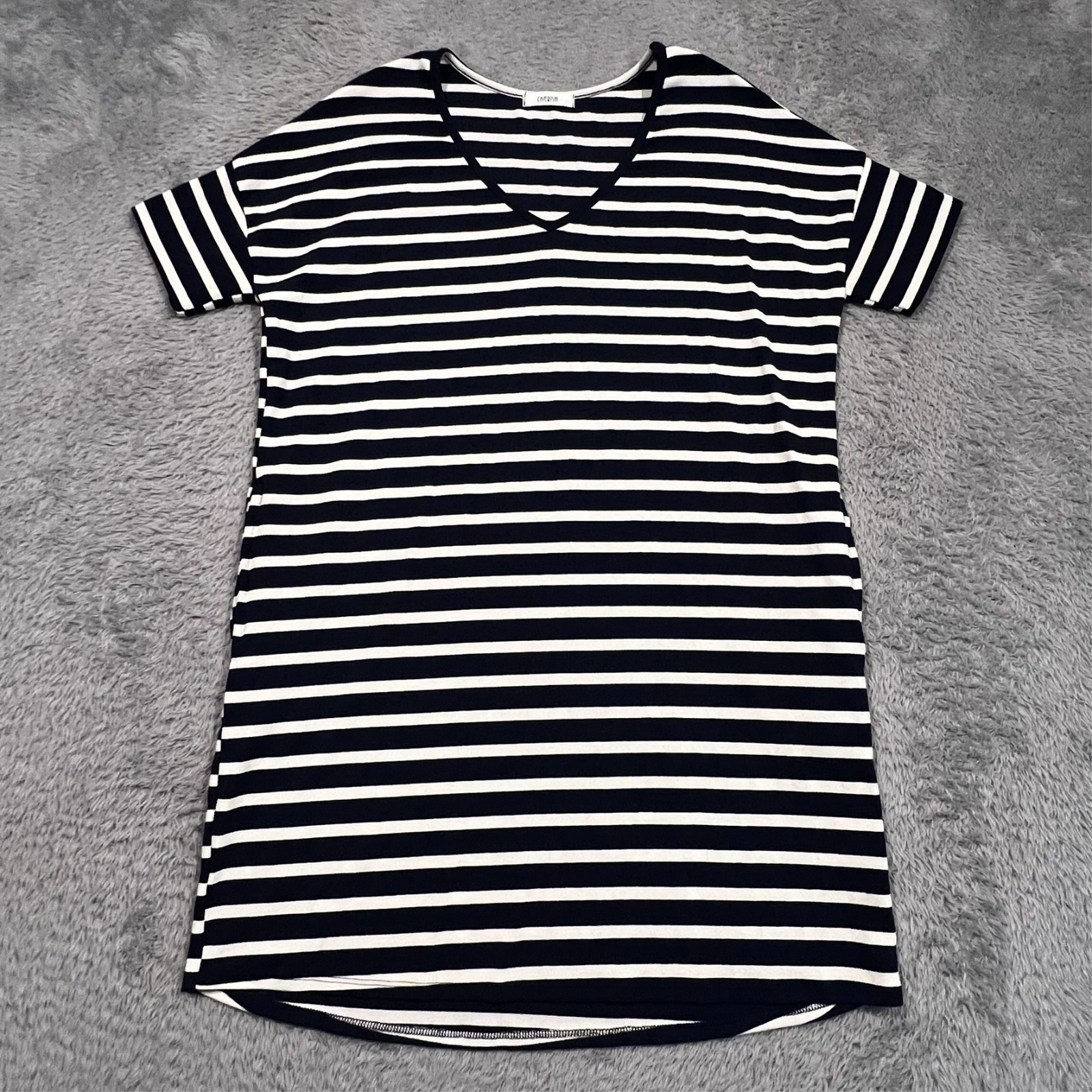 Cherish Shift Dress Navy Striped Pockets V-Neck Stretch USA Women’s Small