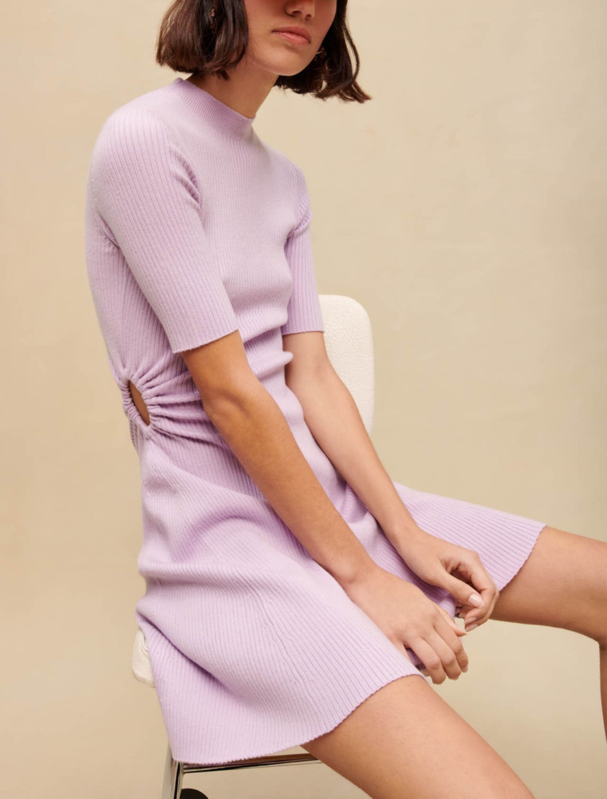 NWT $295 maje Parma Cutout Ribbed-knit Mini Dress FR 40/L