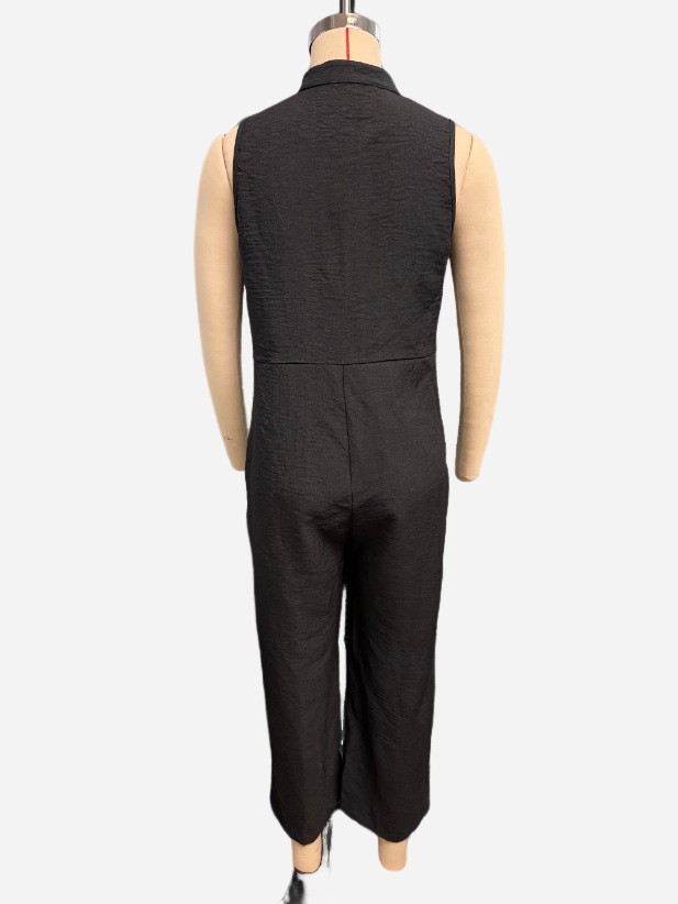 Summer Sleeveless Jumpsuit With Pockets Fashion Casual V-Neck Buttons Trousers W