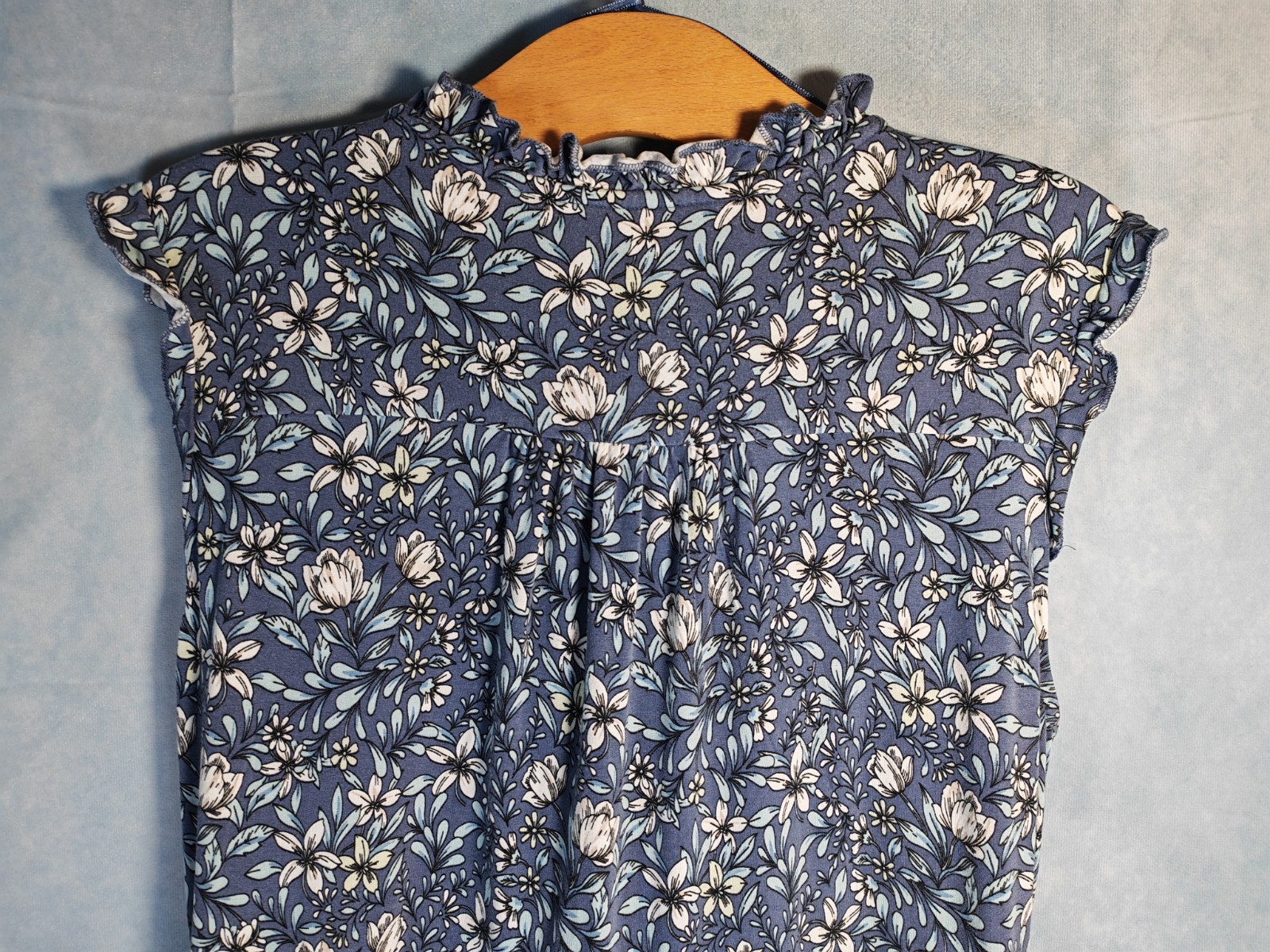Beautiful Laura Ashley Blue Floral Stretch Frill Dress Waist Tie Belt UK 18